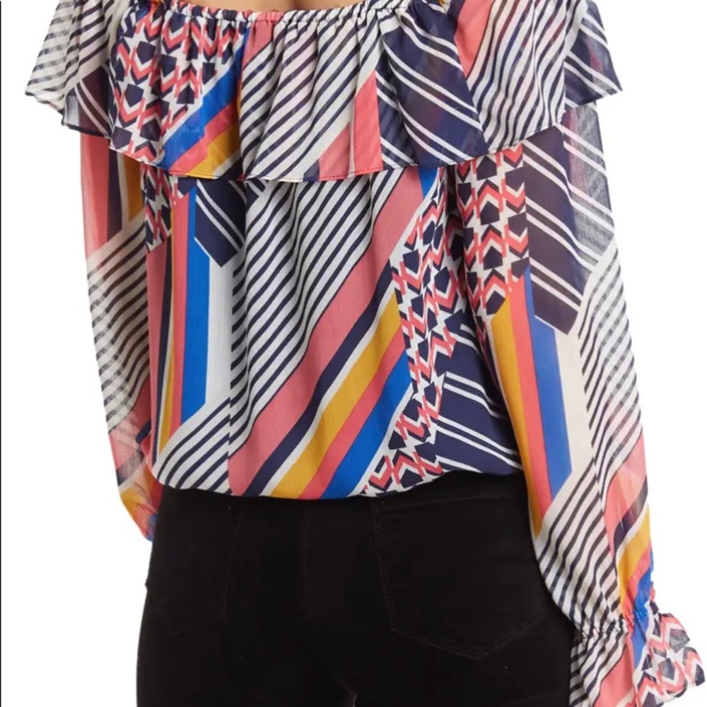 Ramy Brook Spring Navy Combo Off-The-Shoulder Top NWT! Sz XS Printed Cal $345.
